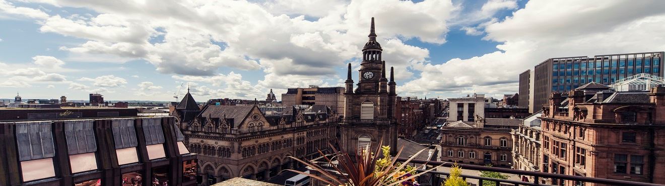 A view of Glasgow City Centre from rooftop bar
